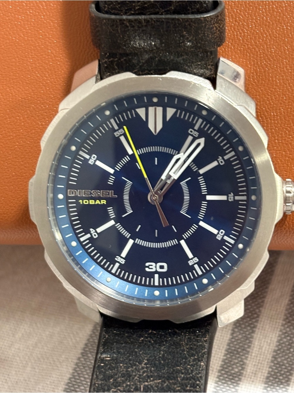 Diesel Blue Dial Watch with Yellow Accent and Black Strap